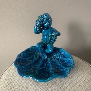 Vintage INARCO Pottery Blue Mood Indigo cherub trinket dish